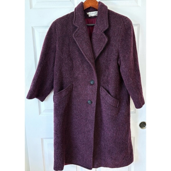 VTG 70s Pavilion Purple Plum Brushed 100% Pure Wool ILGWU Trench Coat MP - Picture 1 of 10